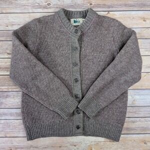 Vintage 90s REI Wool Knit Cardigan Sweater Women's L Pink Brown Outdoor